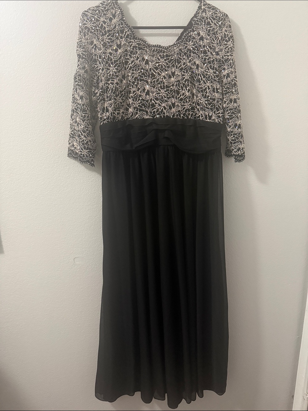 R&M Richards Black and Ivory Lace Bodice Maxi Dress
